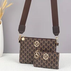 Monogram Brown Crossbody Bag Set - Brown